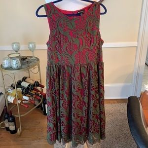 Elegant Red and Green Floral Dress